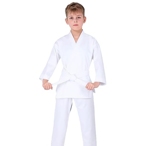 Genérico Traje De Karate para NiñOs Trajes De Profesional Uniforme Karate AlgodóN Suelto con CinturóN Traje Taekwondo Estudiante Mujeres Hombres Entrenamiento Ropa Gimnasio para (White, 9-10 Years)