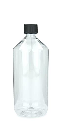 mikken 2 x Laborflasche 1000 ml aus transparentem Kunststoff (PET), Apothekerflasche, Veralflasche inkl. Einfülltrichter