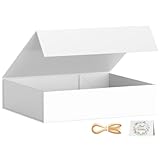 PSHVYM Gift Boxes with Lids, 11.5x7.8x3 In White Gift Box for Presents Magnetic Closure for T-Shirts, Gloves, Scarves, Books, Baby Clothes, Robes Clothing Gift Wrap, Contains Card, Ribbon