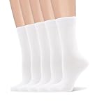 Women's Soft Thin Viscose Bamboo Crew Socks, Fit Stretchy Casual, Business, Dress Calf Sock 5 Pairs (Large, White)