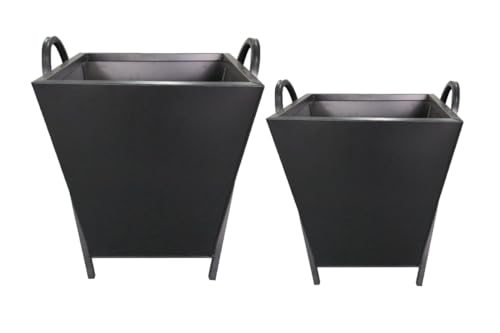 212 Main Matte Black Square Metal with Handles Planters, Set of 2