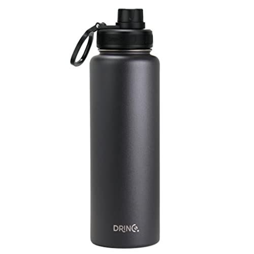 Image of Drinco Stainless Steel Water Bottle Spout Lid Vacuum Insulated Double Wall Water Bottle Wide Mouth Leak Proof Keep Cold Sport Camping Hiking (40oz Black)