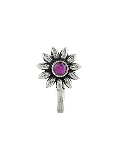 anuradha Plus Jewellery Latest Oxidised silver finishing Purple stone stud Floral shape Nose Pin | Ring | Without Piercing | Adjustable | Nose Ring | Nathiya|Nathani | For Festival |Navratri For womens & Girls.-picture-38