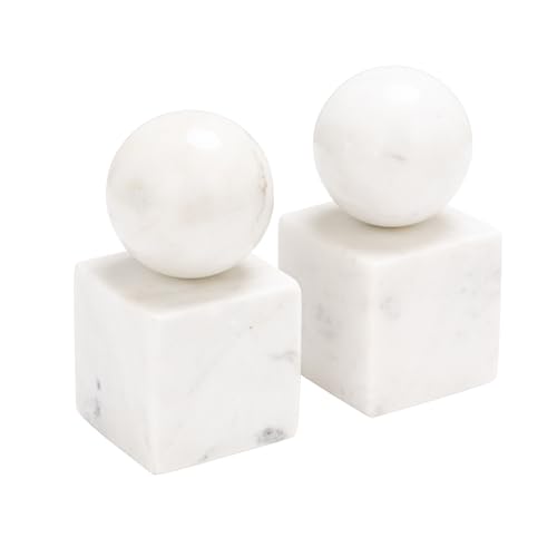 Creative Co-Op 2-Piece Marble Geometric Bookends White