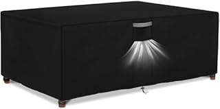 Dokon Garden Furniture Cover Waterproof, Windproof, Anti-UV Heavy Duty 420D Oxford Fabric Outdoor Garden Table Cover with Handles, Patio Table and Chair Cover, Rectangular 213x132x74cm (Black)