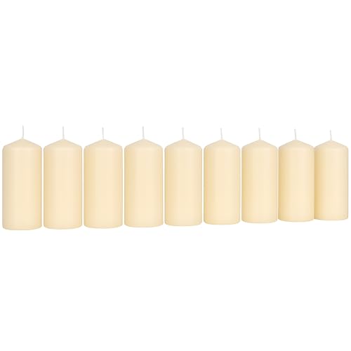 Pillar Candles Pack of 8 Unscented Ivory Matt - 10 x 5 cm / 4 x 2 in - Long Burning Up to 20 Hours - Elegant Dripless Wax Candles for Weddings, Christmas, Parties, Events, Home, Table Decoration
