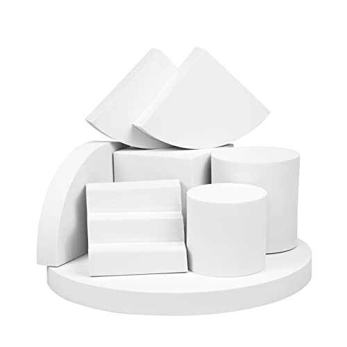 Kcgani Small Products Photography Background Props Set, Waterproof EVA Geometric Cube Photo Props, Display Riser Stands Kit for Cosmetics, Lipstick, Jewelry, Goods, Crafts, Makeup Tools, 8pcs, White