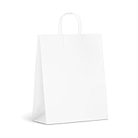 Inoverse 50 stück Papiertüten mit Henkel, 22 x 10 x 28 cm, Geschenktüten mit Papierkordel, Kraftpapier Tüten, Weiß Geschenktaschen, Klein Papiertaschen für Einkaufen, DIY Adventskalender