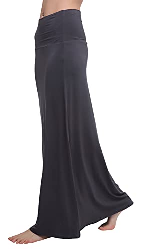 Urban CoCo Women's Stylish Spandex Comfy Fold-Over Flare Long Maxi Skirt (M, Dark Shadow)