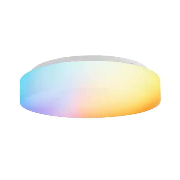 Photo 1 of 11 in. White Smart Hubspace CCT and RGB Selectable LED Flush Mount Puff