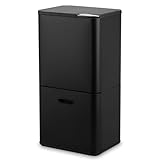 Bayt Poubelle Cuisine 60L en Acier Inoxydable, Poubelle Tri Sélectif 2 Bacs pour Recyclage Vertical (27L+33L), Poubelle Double Compartiment Compacte et Gain de Place, Noir