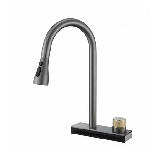 Robinet de cuisine cascade extractible ZXLIHS mitigeur noir double sortie d'eau en laiton chaud froid