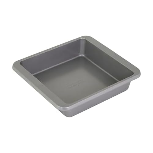KitchenAid Nonstick Swiss Engineered Aluminized Steel Square Cake Pan, Dishwasher Safe, Contour Silver, 9 Inch