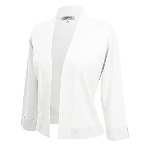 Image of YEMAK Women's Crop Cardigan Sweater - 3 /4 Sleeve Open Front Classic Basic Knit Bolero Cropped Soft Lightweight Knitted Top