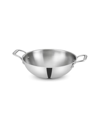 Image of Silver Queen Triply Stainless Steel Kadhai 26 cm (3.3 L) | Premium Triply Kadai for Cooking | Durable Stainless Steel Cookware | Induction & Gas Stove Compatible