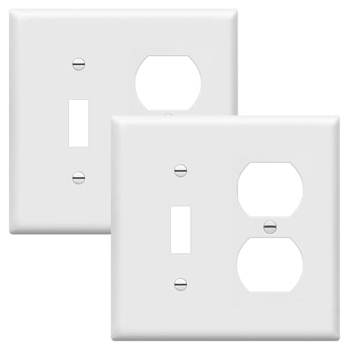 Image of ENERLITES Combination Toggle Light Switch /Duplex Receptacle Outlet Wall Plate Cover, Standard Size 2-Gang 4.50 inch x 4.57 inch, Polycarbonate Thermoplastic, UL Listed, 881121-W-2PCS, White (Pack of 2)