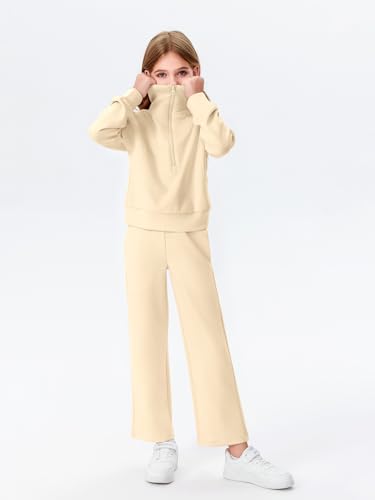 Image of Haloumoning Girls 2 Piece Outfits Sweatsuit Half Zip Long Sleeve Girls Sweat Outfits