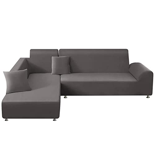 ShowyLive Lot de 2 Housse de Canapé Extensible 1 Places+2 Places Housse de Canapé d'angle en Forme de L pour Canapé de Angle, Protection Canapé d'angle, Gris