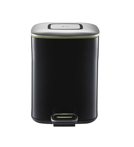 Image of Obsessions EKO Soft-Close Bathroom Trash Can - 6L Stainless Steel Pedal Bin with Lid & Liner, Elegant Black Waste Basket for Home & Kitchen