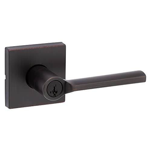 Kwikset Lisbon Keyed Entry Lever with Square Rose Featuring SmartKey Security in Venetian Bronze Cover