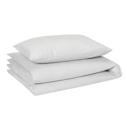 Amazon Basics Set Ropa de Cama Infantil 100% Algodón Orgánico, Funda Nórdica Reversible 100 x 135 cm & Funda de Almohada 40 x 60 cm para Cama Infantil, Gris Suave