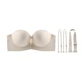 carotoe Reggiseno a fascia senza spalline con chiusura a tubo antiscivolo Top Push Up imbottito Bralette Biancheria intima con cinghie regolabili Chiusura frontale Bralette, Champagne, 36 80AB