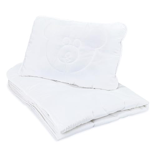 Totsy Baby Manta para niños edredón para bebés edredón para niños 120x90 cm - Manta y Almohada para bebés con Motivo de Oso 40x60 cm edredón Ropa de Cama Microfibra Blanca