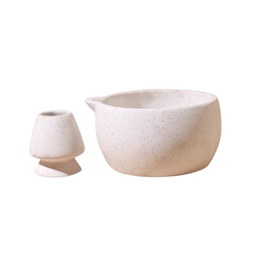 Image of Craftribal Handmade Ceramic Solid Matcha Bowl with Whisk Holder - Pottery Chawan for Japanese Tea Ritual, Matcha Lovers & Gifting|Bowl - 5.5 inches|Holder-2.5 inches|Color-White