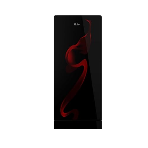 Image of Haier 190L 3 Star Direct Cool Single Door Refrigerator|Premium Glass Finish|3 Toughened Glass Shelves|Large Veg Box|1 Hour Icing Technology|Easy Clean Back (HRD-2103PSG-P, Spiral Glass, Base Stand)