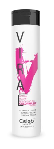 Celeb Luxury Viral Colorwash, Professional Semi-Permanent Hair Color Depositing Shampoo, Hot Pink 8.25 Fl Oz (Pack of 1)
