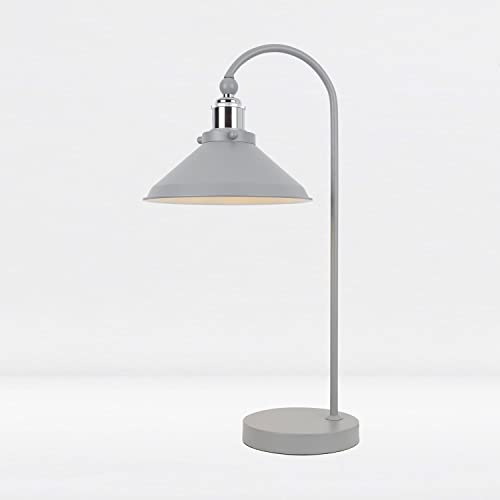 firstchoicelighting Grey with Chrome Detail Table Task Lamp, Bedside Light, Industrial Retro Design, Height 53 cm, LED Compatible