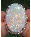 khamchanot Large 925 Silver Fire Opal Gemstone Ring Wedding Engagement Women Jewelry Sz6-10 (8)