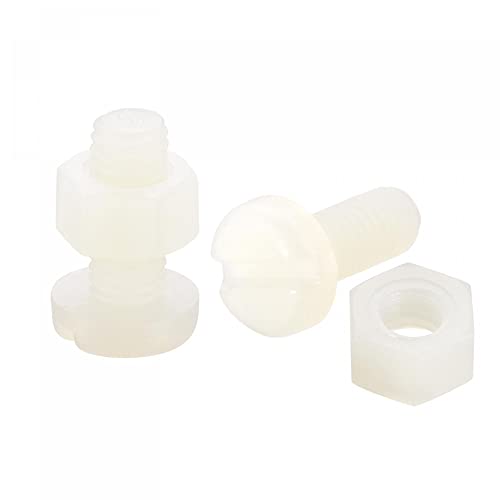 sourcing map 20 Paar Nylon Schraubmuttern Sortiment M5 x 12mm Flachkopfschrauben mit Schlitz und M5 Sechskantmuttern für Elektronik Maschinen Weiß