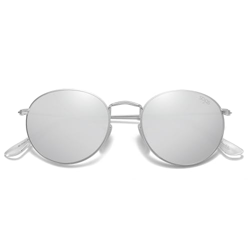 Image of SOJOS Small Round Polarized Sunglasses for Women Men Classic Vintage Shades | Lightweight Stainless Steel Frame UV400 Sun Protection Adjustable Nose Pads SJ1014
