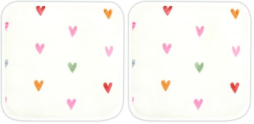 Image of Stephan Baby 2-Piece Washcloth Set - Soft 100% Cotton Velour Terry Cloth, 10 inch Square, Hearts (Pack of 2)