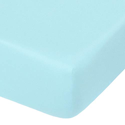 Image of NTBAY 100% Brushed Microfiber Fitted Crib Sheet, Super Soft and Cozy 28x52 Crib Sheet for Standard Crib and Toddler Mattresses, Boys, Girls, Unisex, Aqua, 28x52 Inches