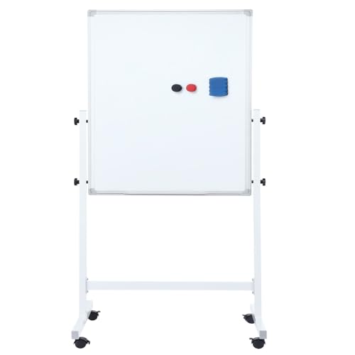 60cmx90cm Rolling Magnetic White Board- Large Portable Dry Erase Board with Stand - Double Sided Easel Style Whiteboard with Wheels - Mobile Standing Whiteboard for Office, Classroom & Home