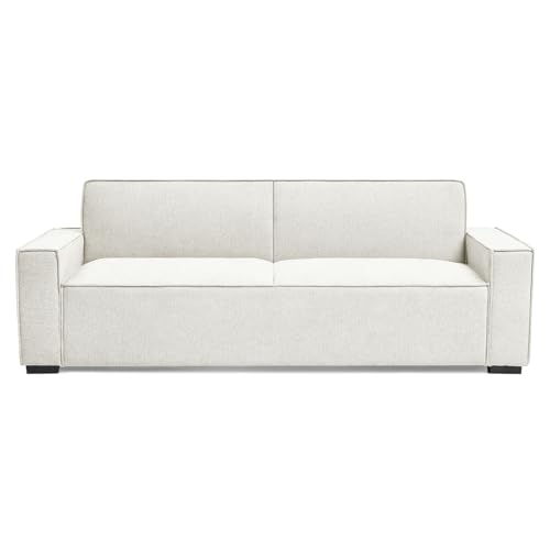 Menzzo Canapé Convertible clic‑clac 3 Places Pikado – Tissu Effet Lin crème – Couchage d’appoint – Design Moderne Confortable