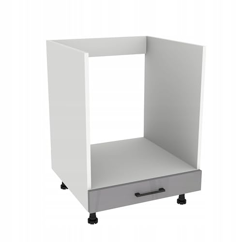 Laclar Capri Unterschrank für Einbauherd Grau-Acryl Hochglanz/Weiß - Einbauschrank 60x82x52,8 cm - 1 Tür mit 18 mm Akryl-Front - Soft-Close-Scharniere - 128 mm Griff - höhenverstellbare Füße