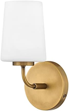 Lark Kline 853450HB Single Bath Vanity Light - Sleek, Tapered Etched Opal Glass Shade, Mount Up or Down - Heritage Brass