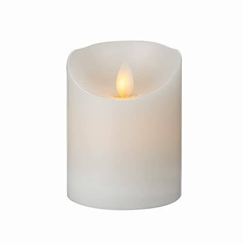 Image of Fire Tek 3.2 x 4 Inch Flameless Pillar Candle, 1 Programable LED Pillar Candle - Dancing Flame, For Home, Weddings, And Parties, White Real Wax Battery Pillar Candle, Remote Sold Separately,