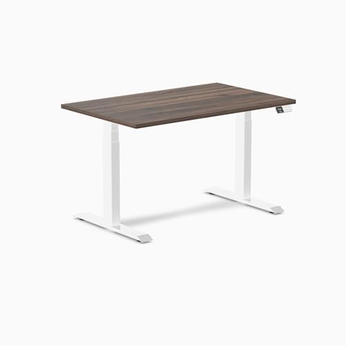 Image of Desky Electric Standing Desk, 47.2 inch Laminate Height Adjustable Sit Stand Desk, Dual Motor, 4 Memory Presets, Ergonomic Computer Workstation for Home Office - Jarrah Legno Top and White Frame