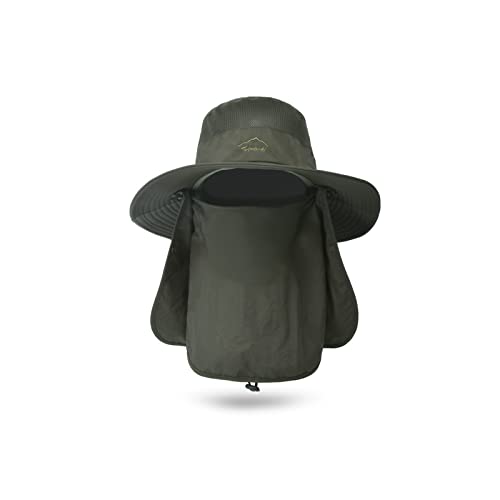 Andiker Outdoor Sun Hat for Men, Fishing Cap Summer UV Protection Wide Brim Hat with Detachable Face Neck Flap