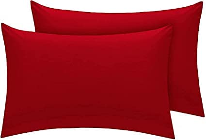 British Home Bedding - Plain Polycotton Percale Flat Bed Sheets - Premium Deluxe Hotel Quality (Red, Pillow Case)
