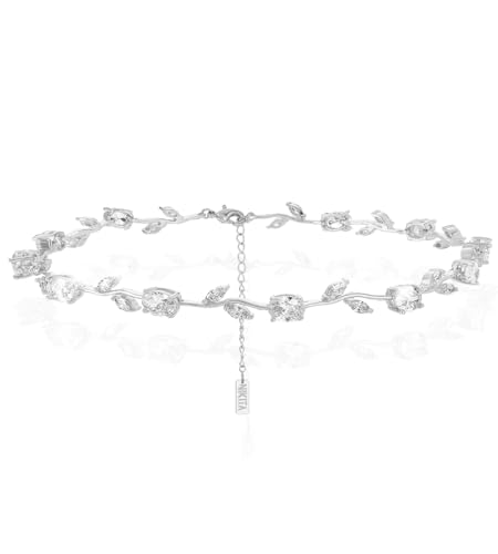 Nikita By Niki 18K Leaf Choker Necklace – Elegant Bridal Choker for Weddings, Formal Choker Necklace for Women, Dainty Wedding Jewelry Gift