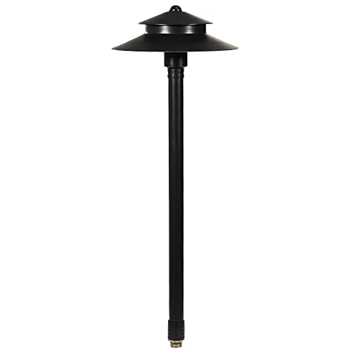 VOLT Stratum Black Brass Two-Tier Path & Area Light (9" Shade, 25" Tall) for Low Voltage Landscape Lighting on Outdoor Pathway, Walkway, Garden, Driveway or Patio