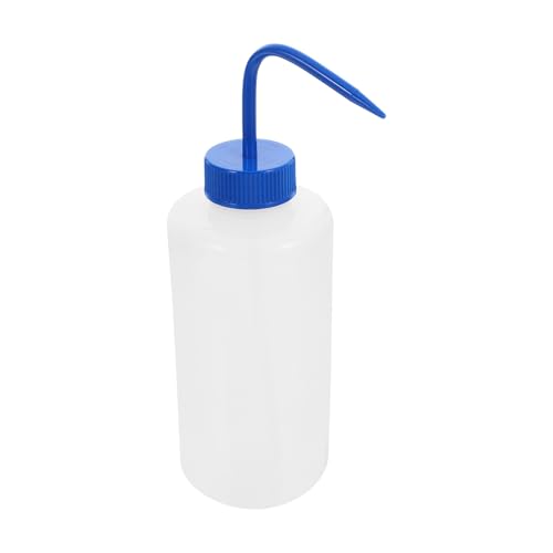 JUMPLAWN Botella Exprimible de Plástico Transparente 1000 Ml Cuello Curvo y Tapa Azul Botella de Lavado para Pestañas y Líquidos Práctica Prueba de Fugas para Uso en Tatuajes y Limpieza