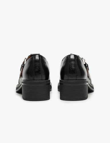 Image of BEAU TODAY Oxford Shoes for Women, Mary Jane Shoes for Women T Strap Leather Wingtip Brogue, Chunky Heel Comfortable Non Slip Dress Work Shoes