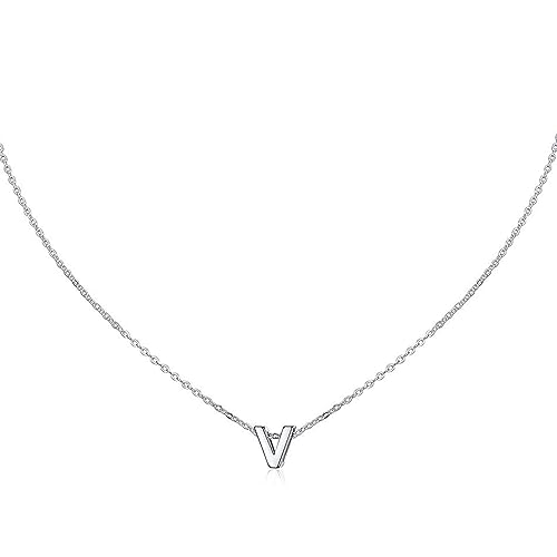 isigno Collar Letra Inicial Mujer Colgante 26 Letras Plata de Acero Inoxidable Mini Alfabeto Joyería Minimalista de Nombres para Madres Niña Parejas, Mejor Amiga,V