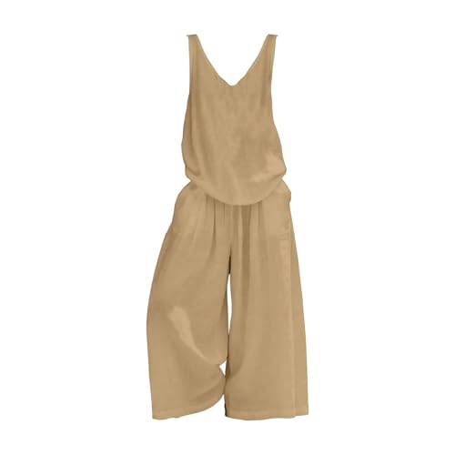 Conjunto de lino para mujer con cuello en V y pantalón fluido 4